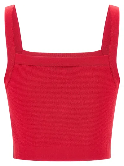 Balmain Ribbed Crop Top Gold Button Square Neckline In Red