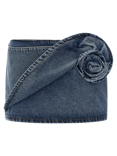 Magda Butrym High Waist Denim Skirt Floral Detail In Blue