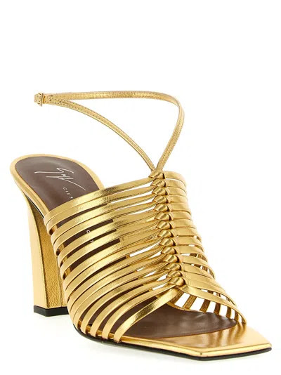 Giuseppe Zanotti Savoia Sandals Ankle Strap Open Square Toe In Gold