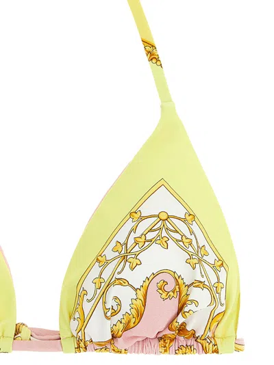 Versace Barocco Triangle Bikini Top Adjustable Straps In Yellow