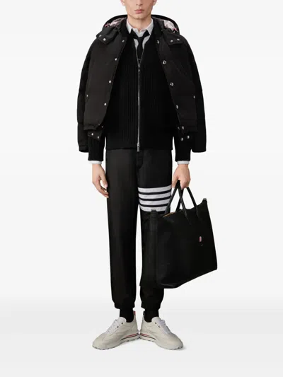 Thom Browne Drawcord Waist Track Pants With Four Stripes In Black