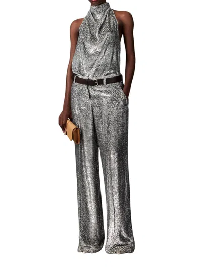 Stella Mccartney Womens Silver Halterneck Textured-pattern Woven Top