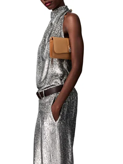 Stella Mccartney Womens Silver Halterneck Textured-pattern Woven Top
