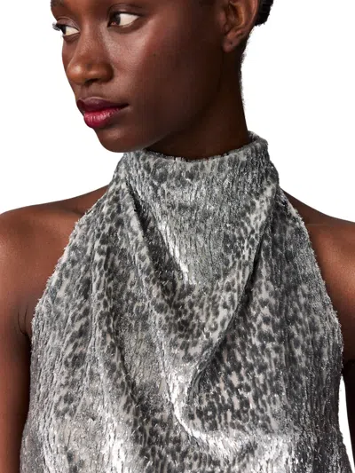 Stella Mccartney Womens Silver Halterneck Textured-pattern Woven Top