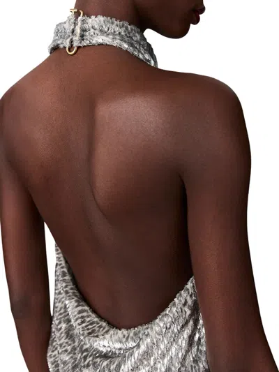 Stella Mccartney Womens Silver Halterneck Textured-pattern Woven Top