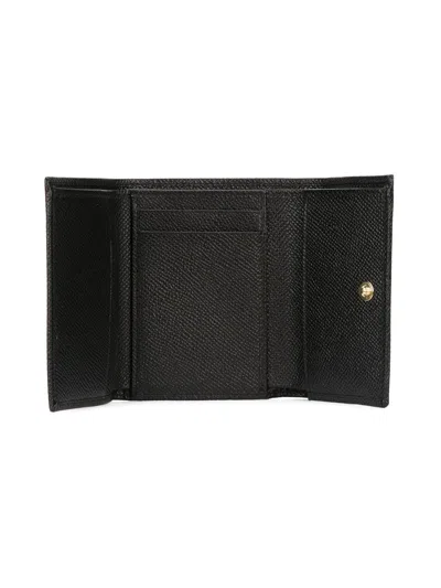 Dolce & Gabbana Black Dauphine Leather Wallet With Logo Plaque In Black