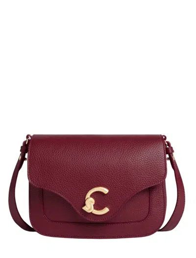 Coccinelle Textured Leather Cross-body Bag Adjustable Strap In Purple