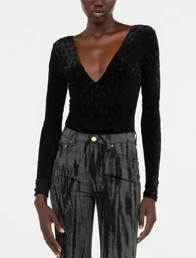 Roberto Cavalli Black Bodysuit With Jaguar Skin Pattern In Black