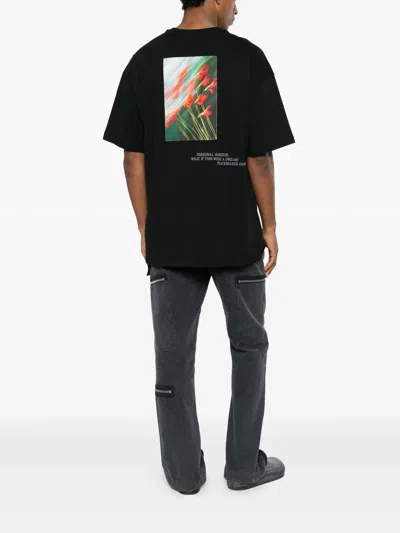 Oamc Peacemaker Loose Fit Tshirt Flowerred Print In Black