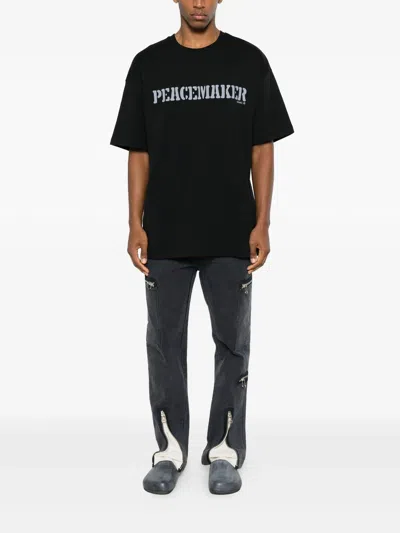Oamc Peacemaker Loose Fit Tshirt Flowerred Print In Black