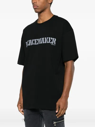 Oamc Peacemaker Loose Fit Tshirt Flowerred Print In Black
