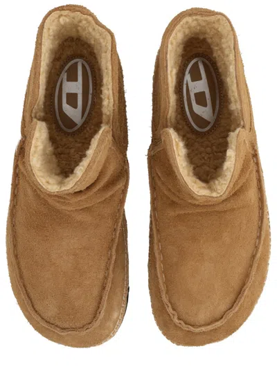 Diesel Suede Boots With Rubber Sole And Stitching In Sand