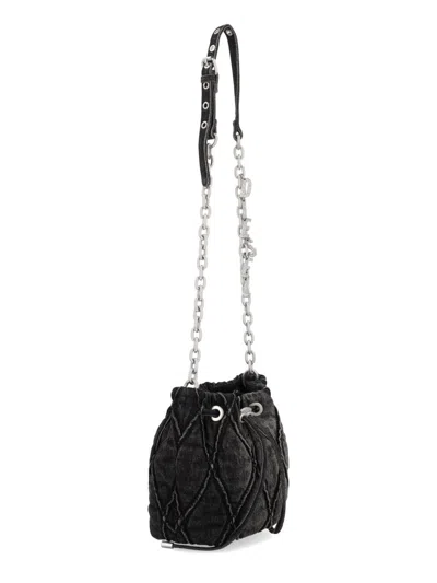 Diesel Charm-d S-mini Bucket Bag In Treated Quilted Denim In Black