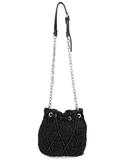 Diesel Charm-d S-mini Bucket Bag In Treated Quilted Denim In Black