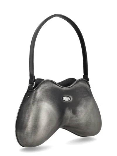 Diesel Double-d Shoulder Pu Shoulder Bag In Gray