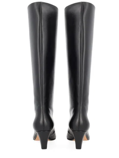 Bally Knee-high Leather Pointed Toe Mid Heel Boots In Black