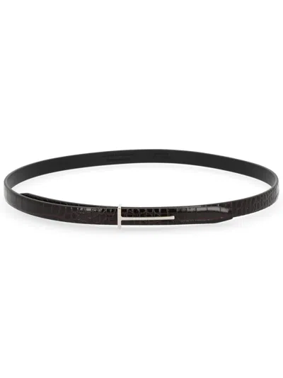 Tom Ford Slim T Leather Belt In Black