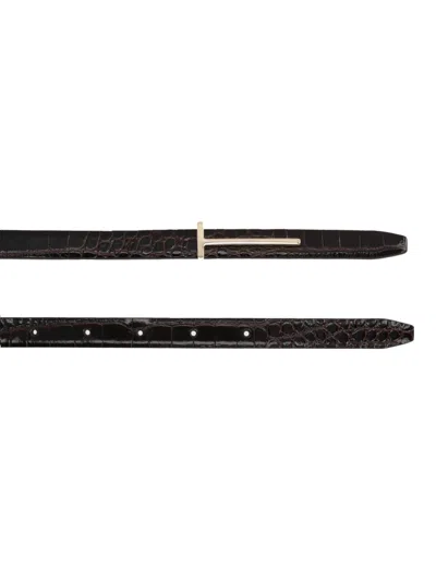 Tom Ford Slim T Leather Belt In Black