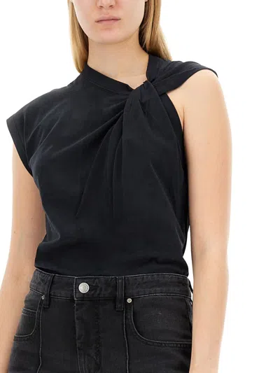 Isabel Marant Maisan Black T-shirt With Asymmetric Design And Logo Embroidery On The Back In Cotton Woman