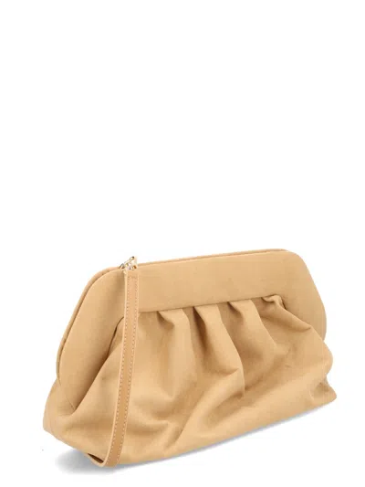 Themoirè Beige Ruched Angular Clutch In Brown