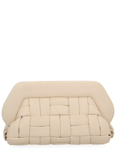 Themoirè Woven Rectangular Clutch Bag Detachable Strap In Neutral