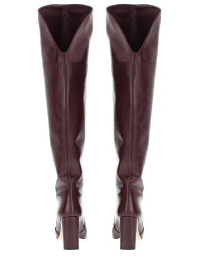 Stuart Weitzman Knee-high Brown Leather Boots With Polished Finish In Burgundy