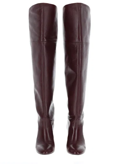Stuart Weitzman Knee-high Brown Leather Boots With Polished Finish In Burgundy