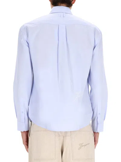 Jacquemus Long Sleeve Button-down Shirt With Curved Hem In Blue