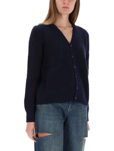 Maison Margiela Button-front Stitched Cardigan In Blue