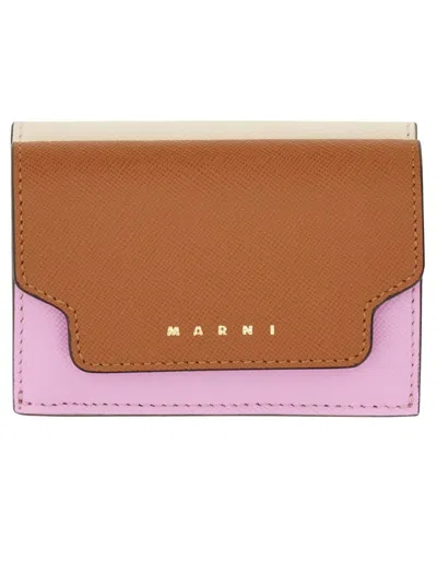 Marni Three Section Wallet Foldable Design In Brown