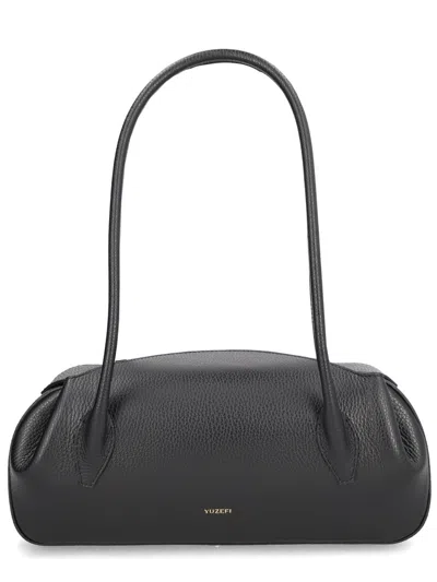 Yuzefi Shoulder Bag Long Handles Structured Shape Textured In Black
