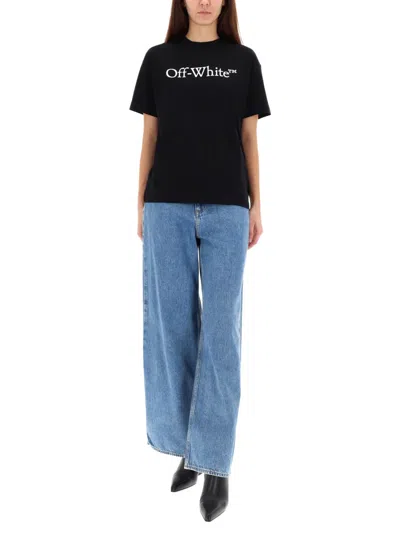 Off-white Bookish Printed Logo Cotton T-shirt In Black