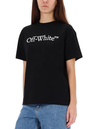 Off-white Bookish Printed Logo Cotton T-shirt In Black