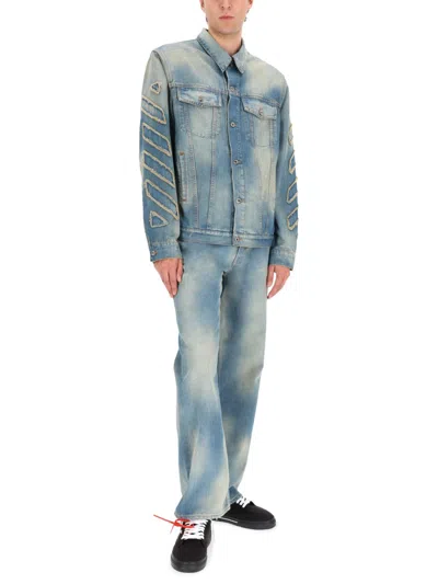Off-white Blue Diagonal Raw Patch 90s Skate Jeans In Blue