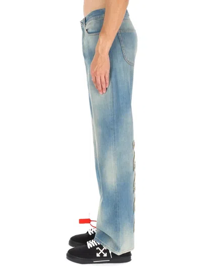 Off-white Blue Diagonal Raw Patch 90s Skate Jeans In Blue