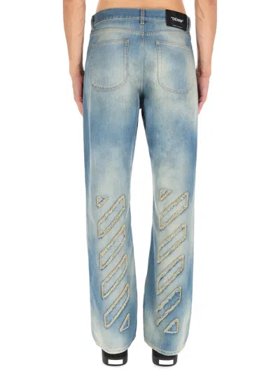 Off-white Blue Diagonal Raw Patch 90s Skate Jeans In Blue