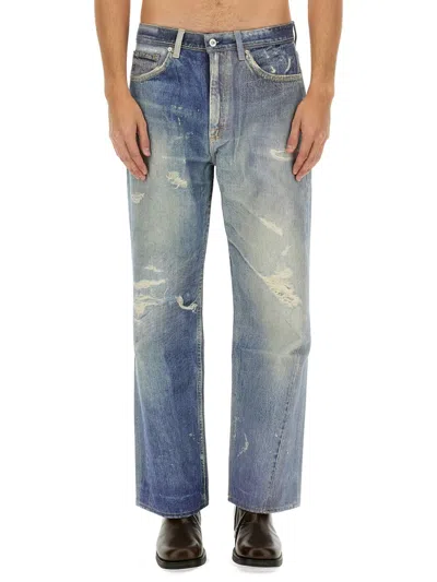 Our Legacy Mens Digital Denim Print Third Cut Faded-wash Denim Jeans In Blue