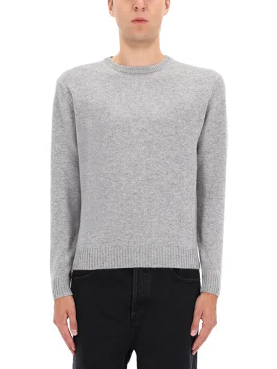 Aspesi Classic Gray Crew Neck Sweater With Ribbed Trim In Gray