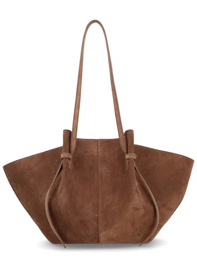 Yuzefi Mochi Shoulder Bag Double Handles Suede In Black