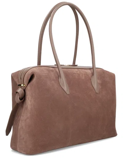 Yuzefi Brioche Large Rectangular Suede Shoulder Bag In Brown