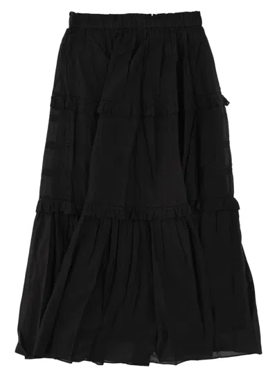 Isabel Marant Étoile Black Volodia Gz Ruffled Flared Cotton-blend Midi Skirt In Black