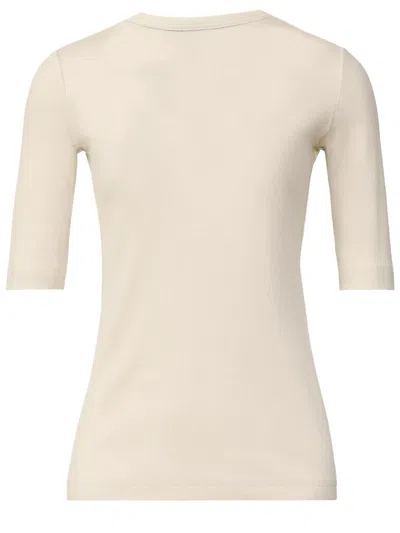 Fabiana Filippi Ribbed Cotton Jersey U Neck T-shirt Filo Diamante Detail In White