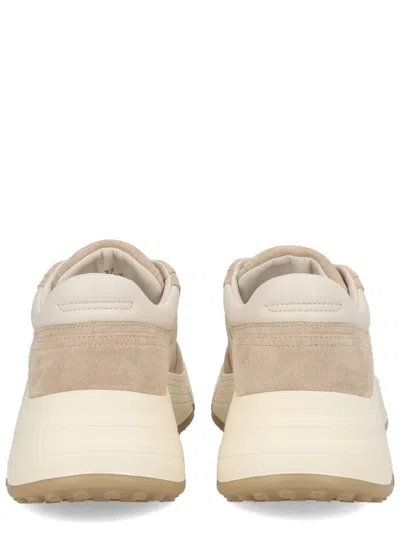Hogan Panelled Design Leather Sneakers With Ridged Sole In Neutral