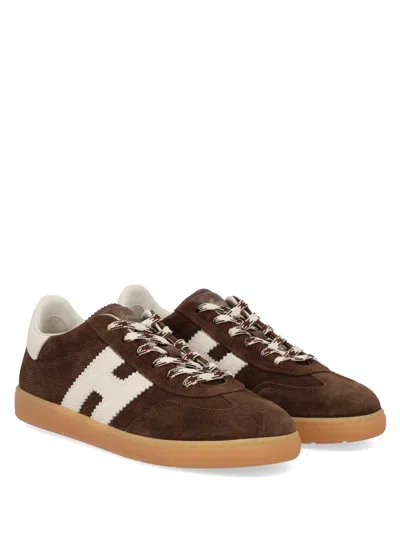 Hogan Chocolate Brown Suede Platform Sneakers With Lace-up Closure And H Logo Detail