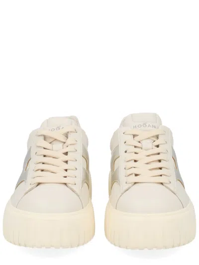 Hogan Women Silver H-stripes Leather Sneakers, 7.5 Luxury Sneakers For Women Darveys In White