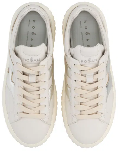 Hogan Women Silver H-stripes Leather Sneakers, 7.5 Luxury Sneakers For Women Darveys In White