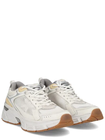 Golden Goose Lightstar Net Mixed Leather Runner Sneakers In White