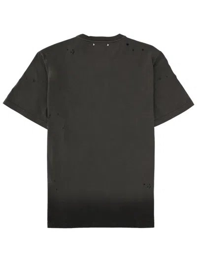 Golden Goose Vintage-effect Anthracite T-shirt With Perforated Heart Men In Gray