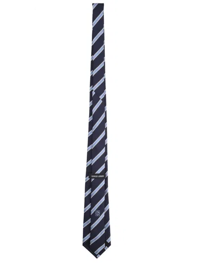 Giorgio Armani Striped Slim Tie Pointed Blade Design In Black