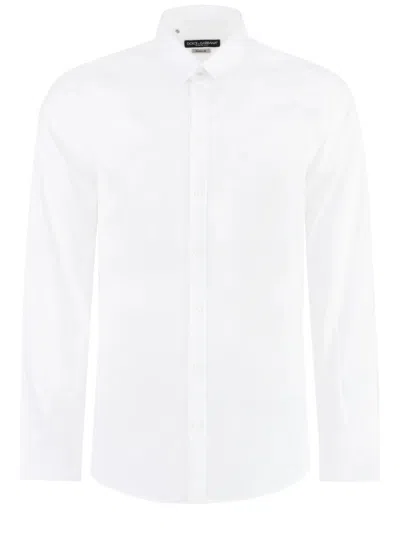 Dolce & Gabbana Slim Fit Long-sleeved Shirt In Stretch Cotton In White